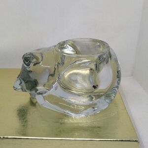 Vintage Indiana Glass Sleeping Cat Votive Candle Holder Clear Heavy Figurine